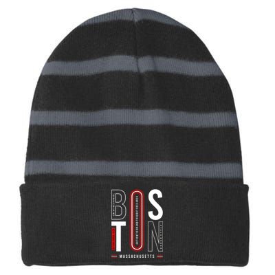 Boston Striped Beanie with Solid Band