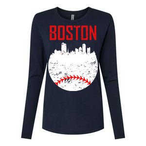 Boston Baseball City Womens Cotton Relaxed Long Sleeve T-Shirt