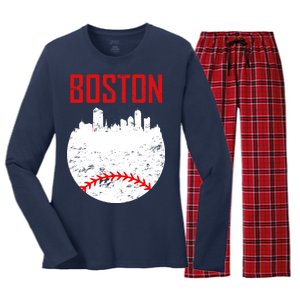 Boston Baseball City Women's Long Sleeve Flannel Pajama Set 