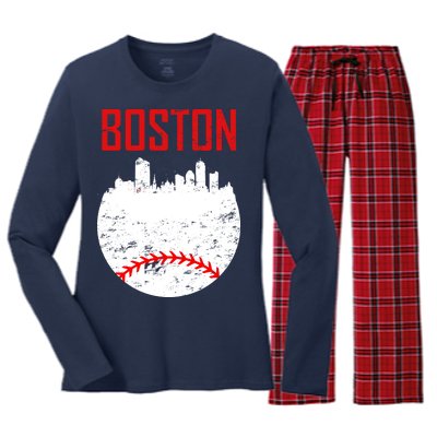 Boston Baseball City Women's Long Sleeve Flannel Pajama Set 