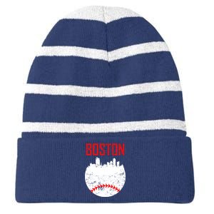 Boston Baseball City Striped Beanie with Solid Band