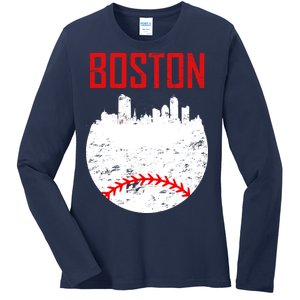 Boston Baseball City Ladies Long Sleeve Shirt