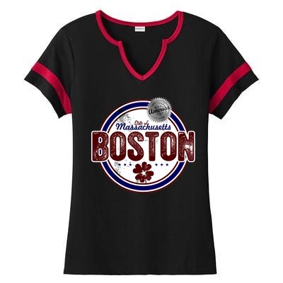 Boston Land of the Free Logo Ladies Halftime Notch Neck Tee