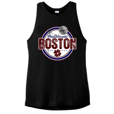 Boston Land of the Free Logo Ladies PosiCharge Tri-Blend Wicking Tank