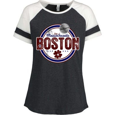 Boston Land of the Free Logo Enza Ladies Jersey Colorblock Tee