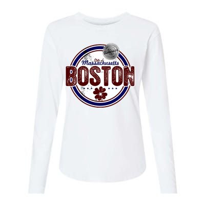 Boston Land of the Free Logo Womens Cotton Relaxed Long Sleeve T-Shirt