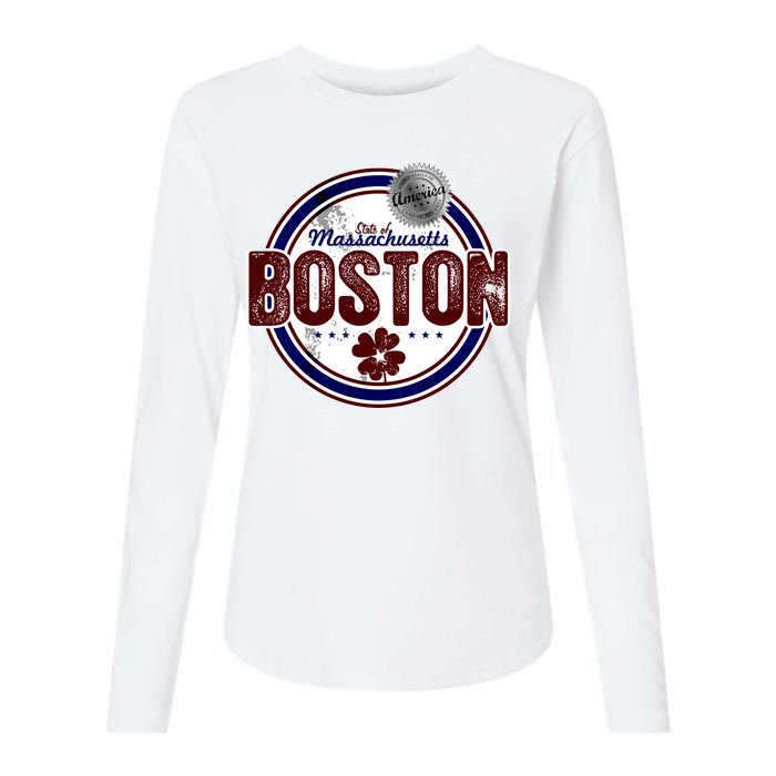 Boston Land of the Free Logo Womens Cotton Relaxed Long Sleeve T-Shirt