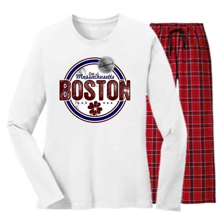 Boston Land of the Free Logo Women's Long Sleeve Flannel Pajama Set 