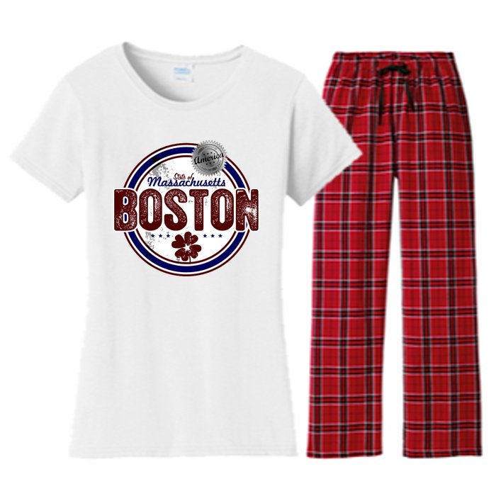 Boston Land of the Free Logo Women's Flannel Pajama Set