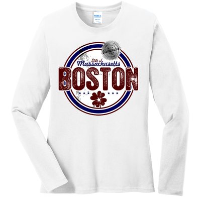 Boston Land of the Free Logo Ladies Long Sleeve Shirt