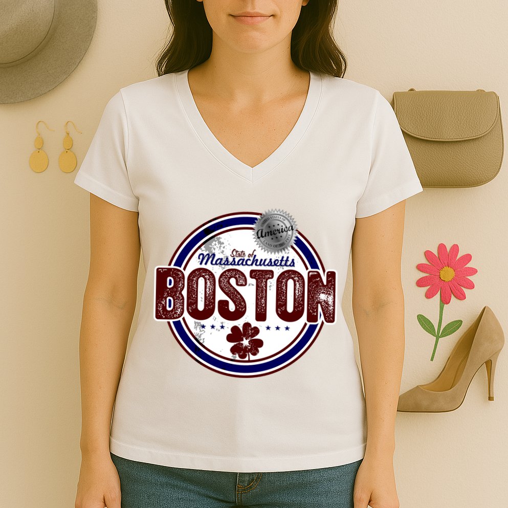 Boston Land of the Free Logo Women's V-Neck T-Shirt