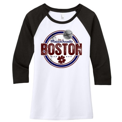 Boston Land of the Free Logo Women's Tri-Blend 3/4-Sleeve Raglan Shirt