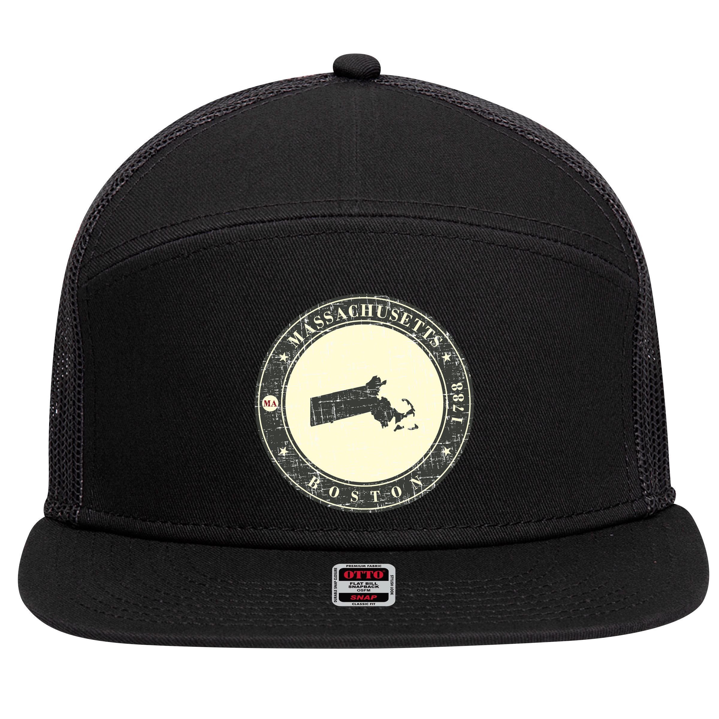 Boston Massachusetts Retro 7 Panel Mesh Trucker Snapback Hat