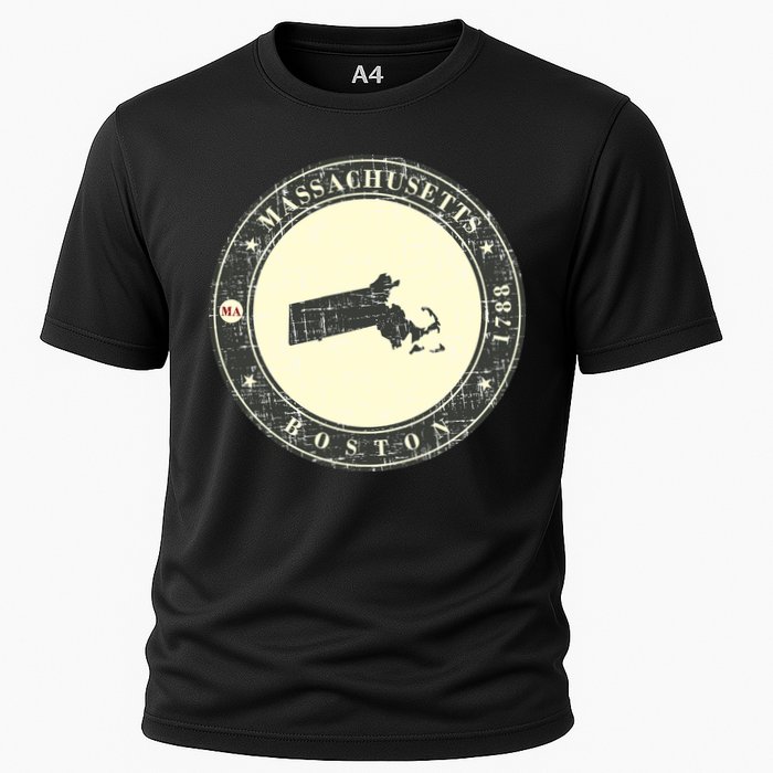 Boston Massachusetts Retro Cooling Performance Crew T-Shirt