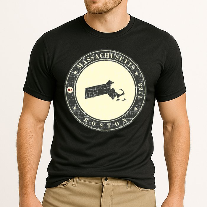 Boston Massachusetts Retro Cooling Performance Crew T-Shirt
