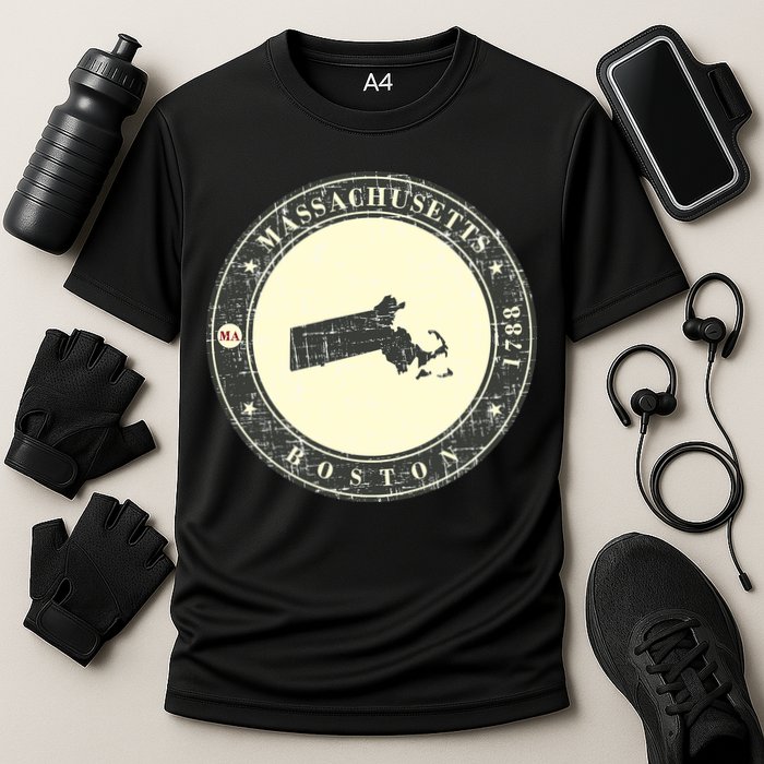 Boston Massachusetts Retro Cooling Performance Crew T-Shirt