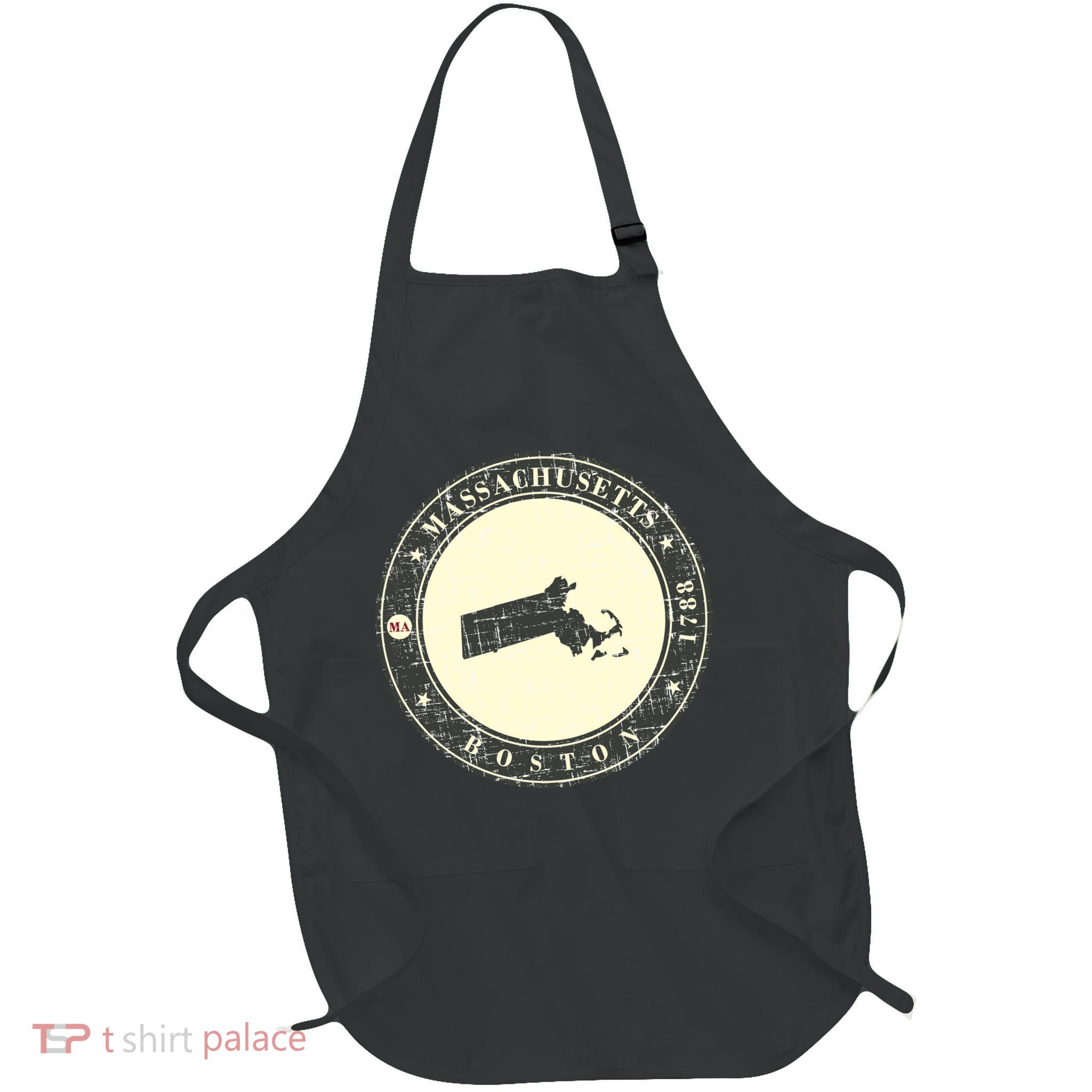 Boston Massachusetts Retro Full-Length Apron With Pockets