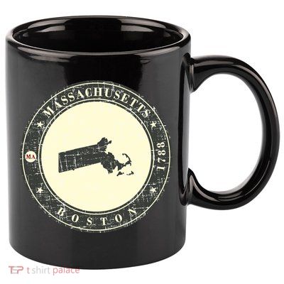 Boston Massachusetts Retro 11oz C Handle Ceramic Mug