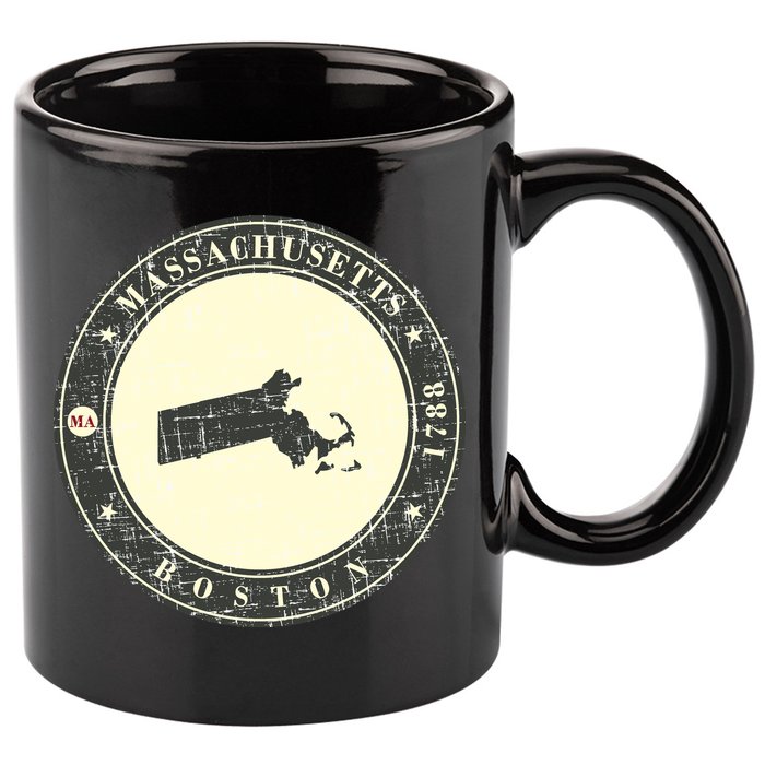 Boston Massachusetts Retro 11oz C Handle Ceramic Mug