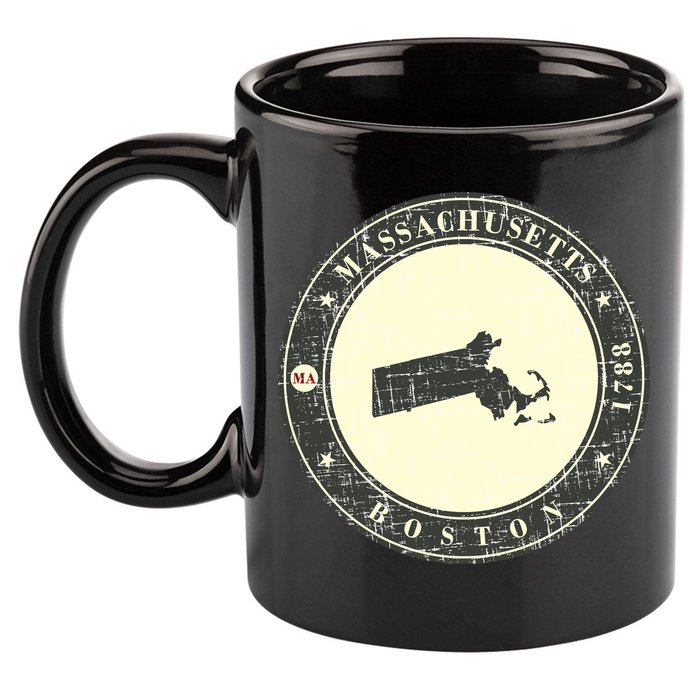 Boston Massachusetts Retro 11oz C Handle Ceramic Mug