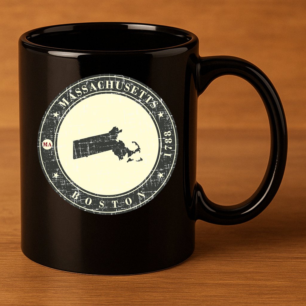 Boston Massachusetts Retro 11oz C Handle Ceramic Mug