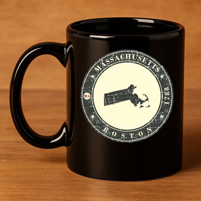 Boston Massachusetts Retro 11oz C Handle Ceramic Mug