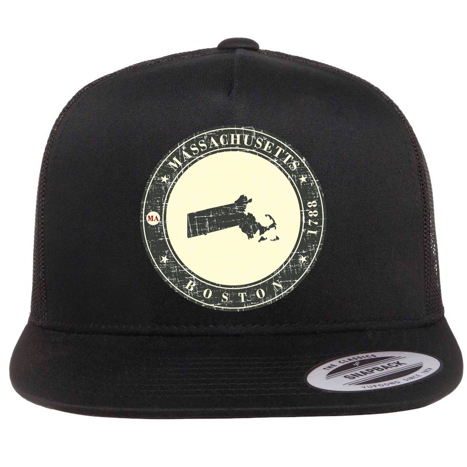 Boston Massachusetts Retro Flat Bill Trucker Hat