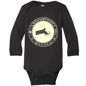 Boston Massachusetts Retro Baby Long Sleeve Bodysuit