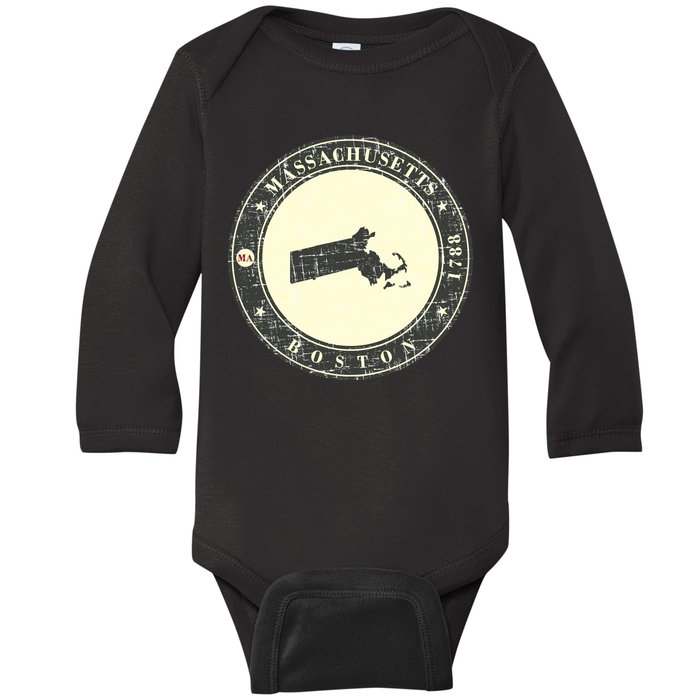 Boston Massachusetts Retro Baby Long Sleeve Bodysuit