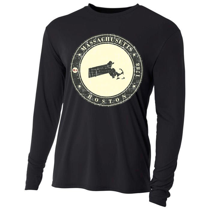 Boston Massachusetts Retro Cooling Performance Long Sleeve Crew