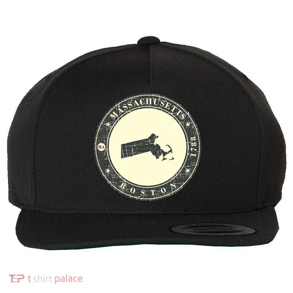 Boston Massachusetts Retro Wool Snapback Cap