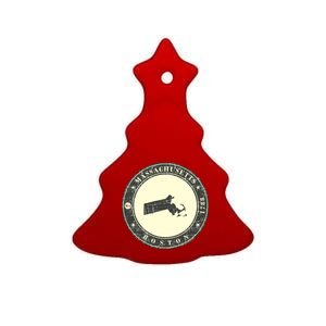 Boston Massachusetts Retro Ceramic Tree Ornament