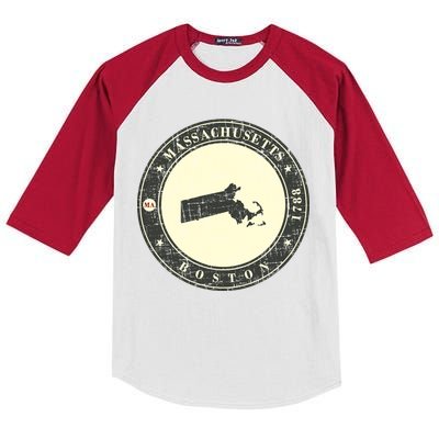 Boston Massachusetts Retro Kids Colorblock Raglan Jersey