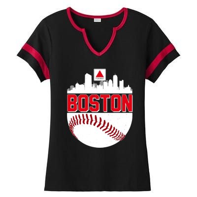 Boston Skyline Fenway Baseball Sports Logo Ladies Halftime Notch Neck Tee