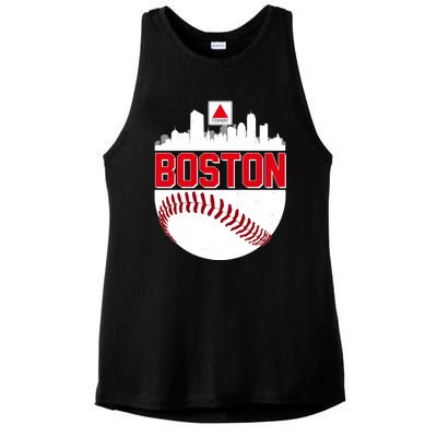 Boston Skyline Fenway Baseball Sports Logo Ladies PosiCharge Tri-Blend Wicking Tank