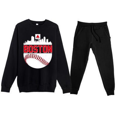 Boston Skyline Fenway Baseball Sports Logo Premium Crewneck Sweatsuit Set