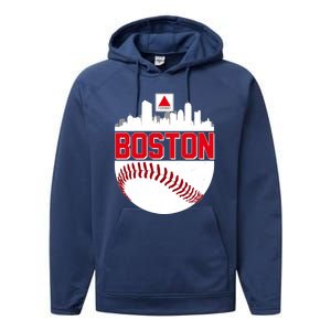 Boston Skyline Fenway Baseball Sports Logo Performance Fleece Hoodie