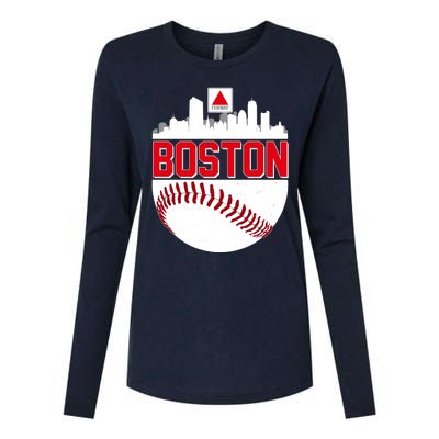 Boston Skyline Fenway Baseball Sports Logo Womens Cotton Relaxed Long Sleeve T-Shirt