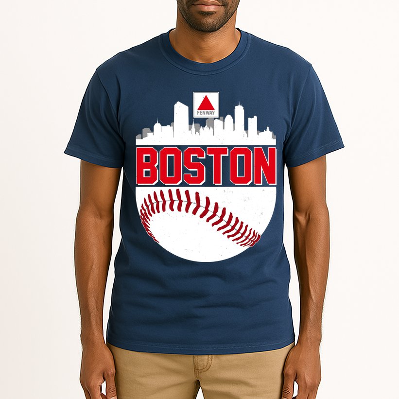 Boston Skyline Fenway Baseball Sports Logo Tall T-Shirt