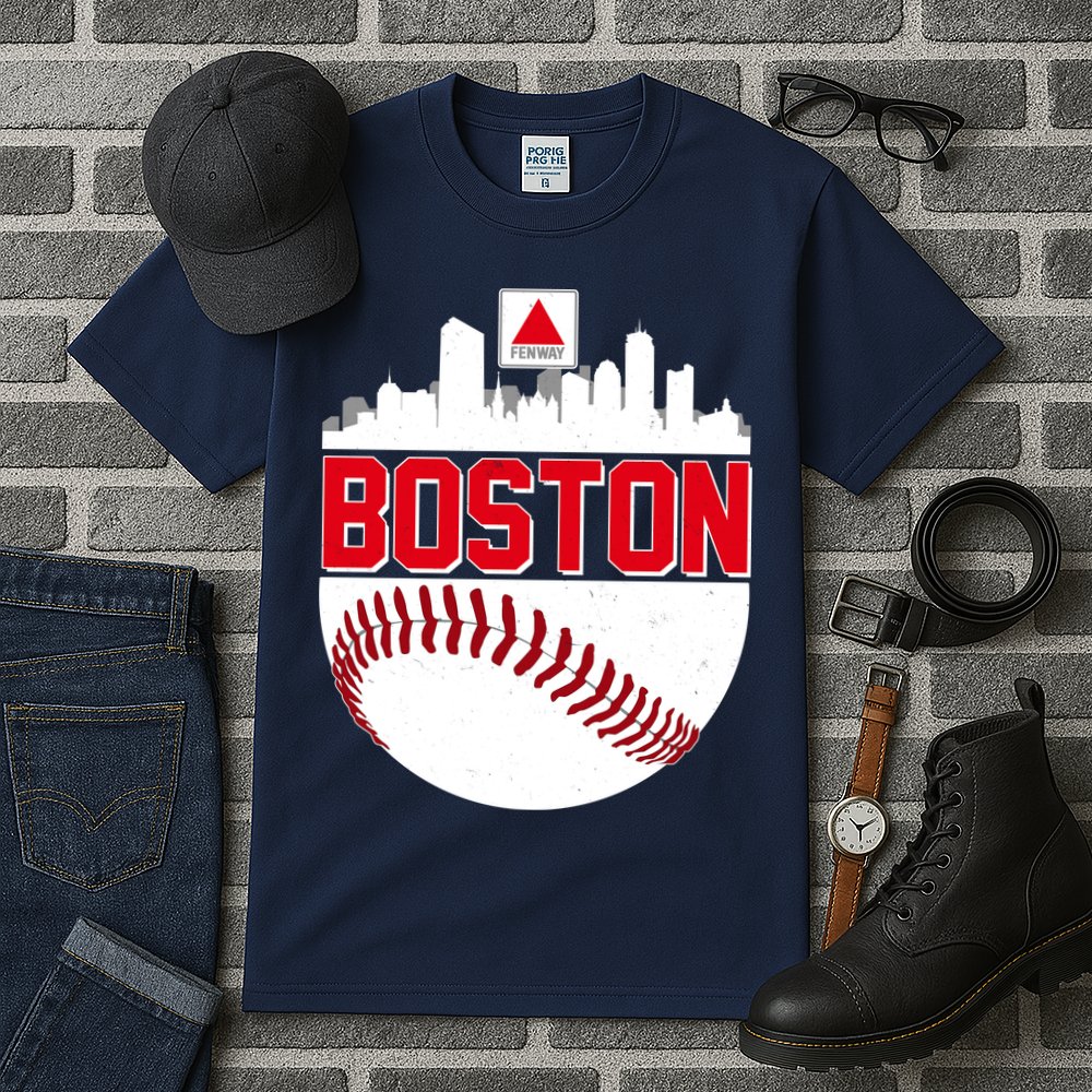 Boston Skyline Fenway Baseball Sports Logo Tall T-Shirt