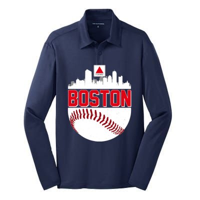 Boston Skyline Fenway Baseball Sports Logo Silk Touch Performance Long Sleeve Polo