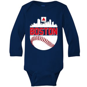 Boston Skyline Fenway Baseball Sports Logo Baby Long Sleeve Bodysuit