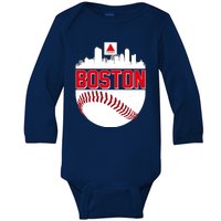 Boston Skyline Fenway Baseball Sports Logo Baby Long Sleeve Bodysuit