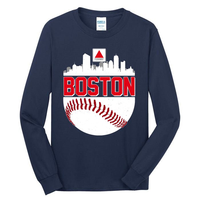 Boston Skyline Fenway Baseball Sports Logo Tall Long Sleeve T-Shirt