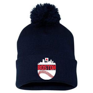 Boston Skyline Fenway Baseball Sports Logo Pom Pom 12in Knit Beanie