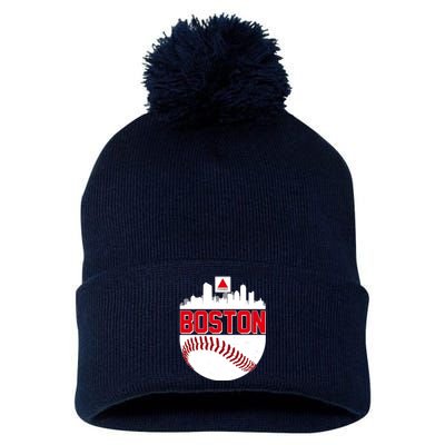 Boston Skyline Fenway Baseball Sports Logo Pom Pom 12in Knit Beanie