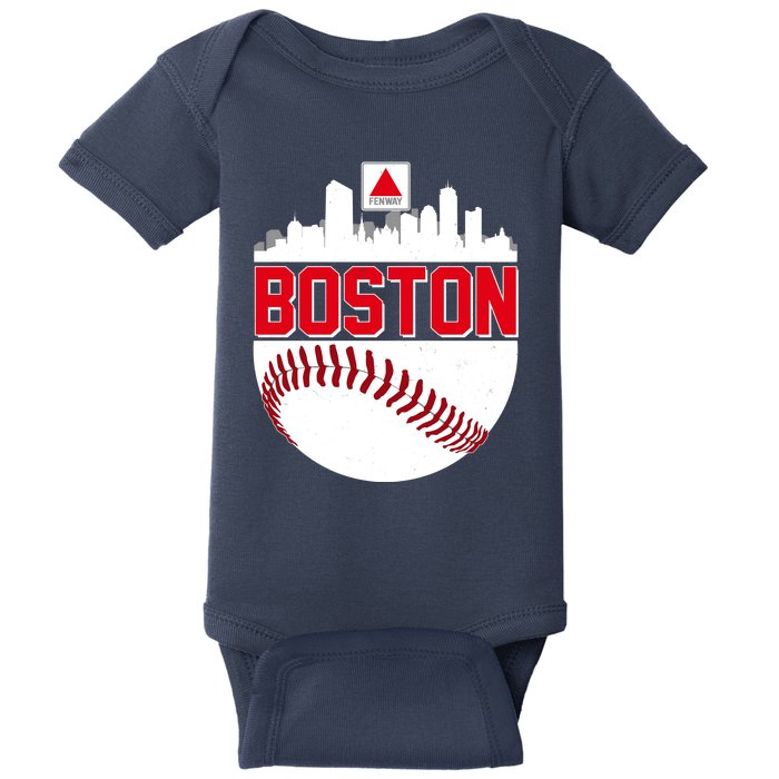 Boston Skyline Fenway Baseball Sports Logo Baby Bodysuit