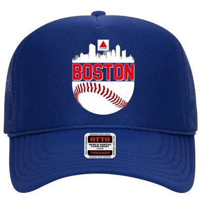 Boston Skyline Fenway Baseball Sports Logo High Crown Mesh Back Trucker Hat