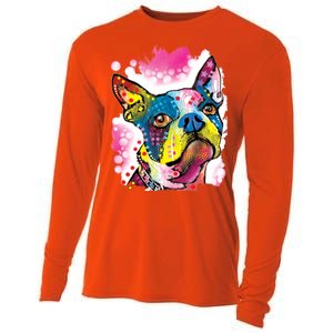 Boston Terrier Face Trippy Dog Cooling Performance Long Sleeve Crew