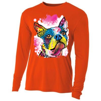 Boston Terrier Face Trippy Dog Cooling Performance Long Sleeve Crew